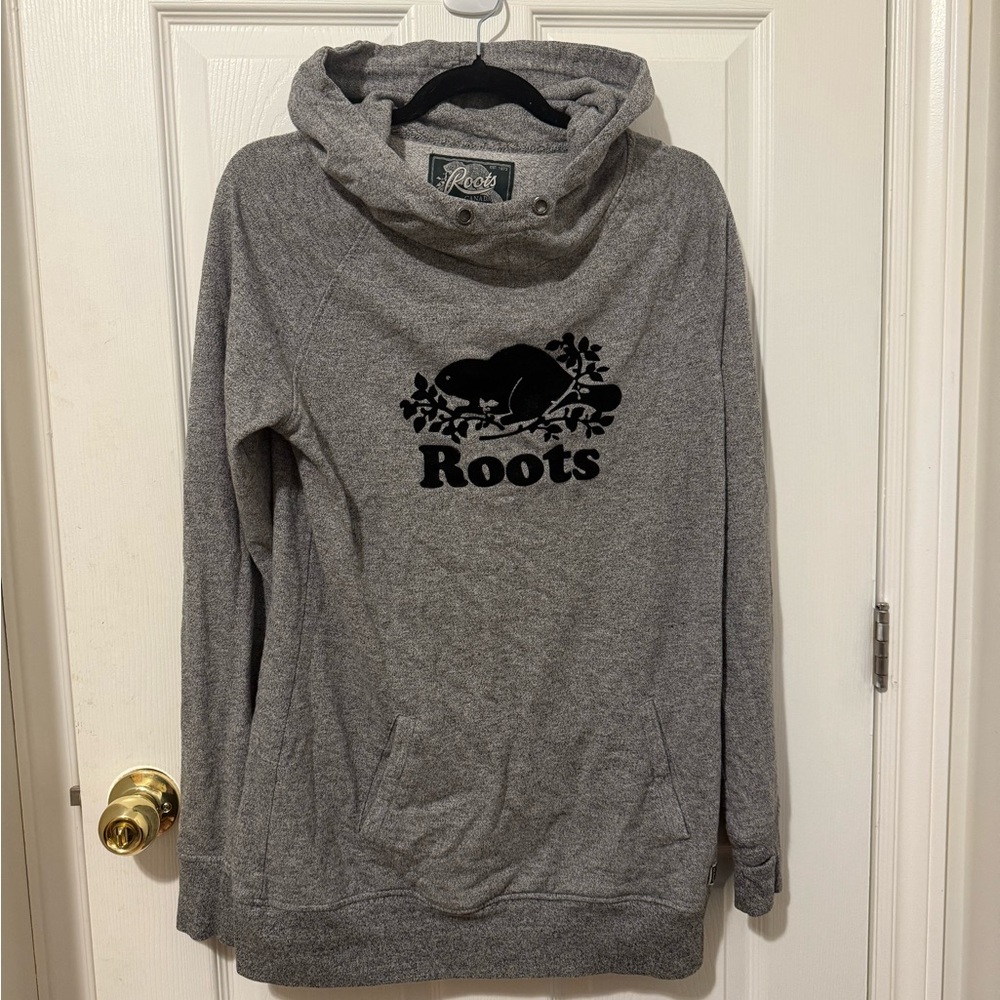 Roots Salt and Pepper Grey Long Sweatshirt Hoodie Velvet Logo